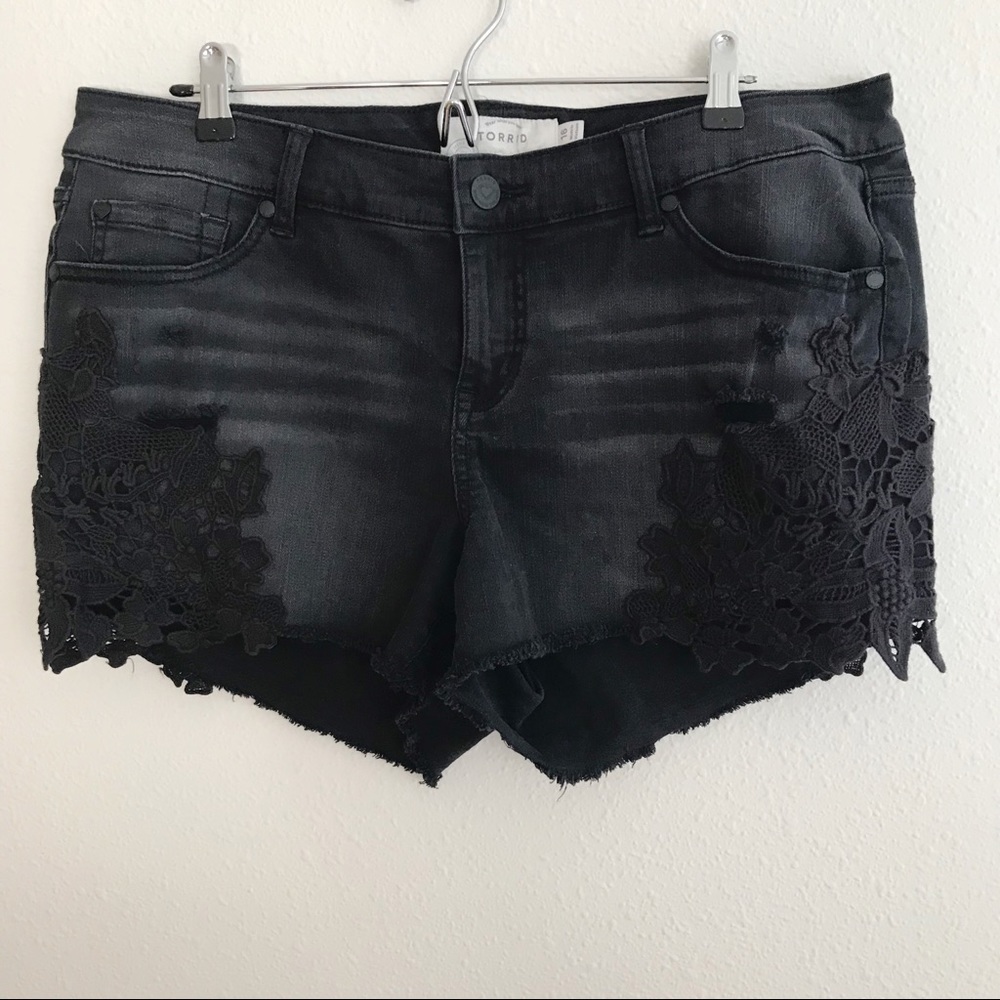 TORRID Black Jean Shorts with Lace